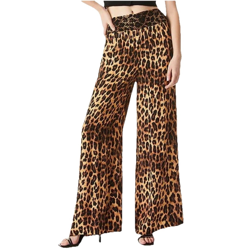 Alice Olivia Russel High Waist‎ Pants Brown Black Leopard Print Petite